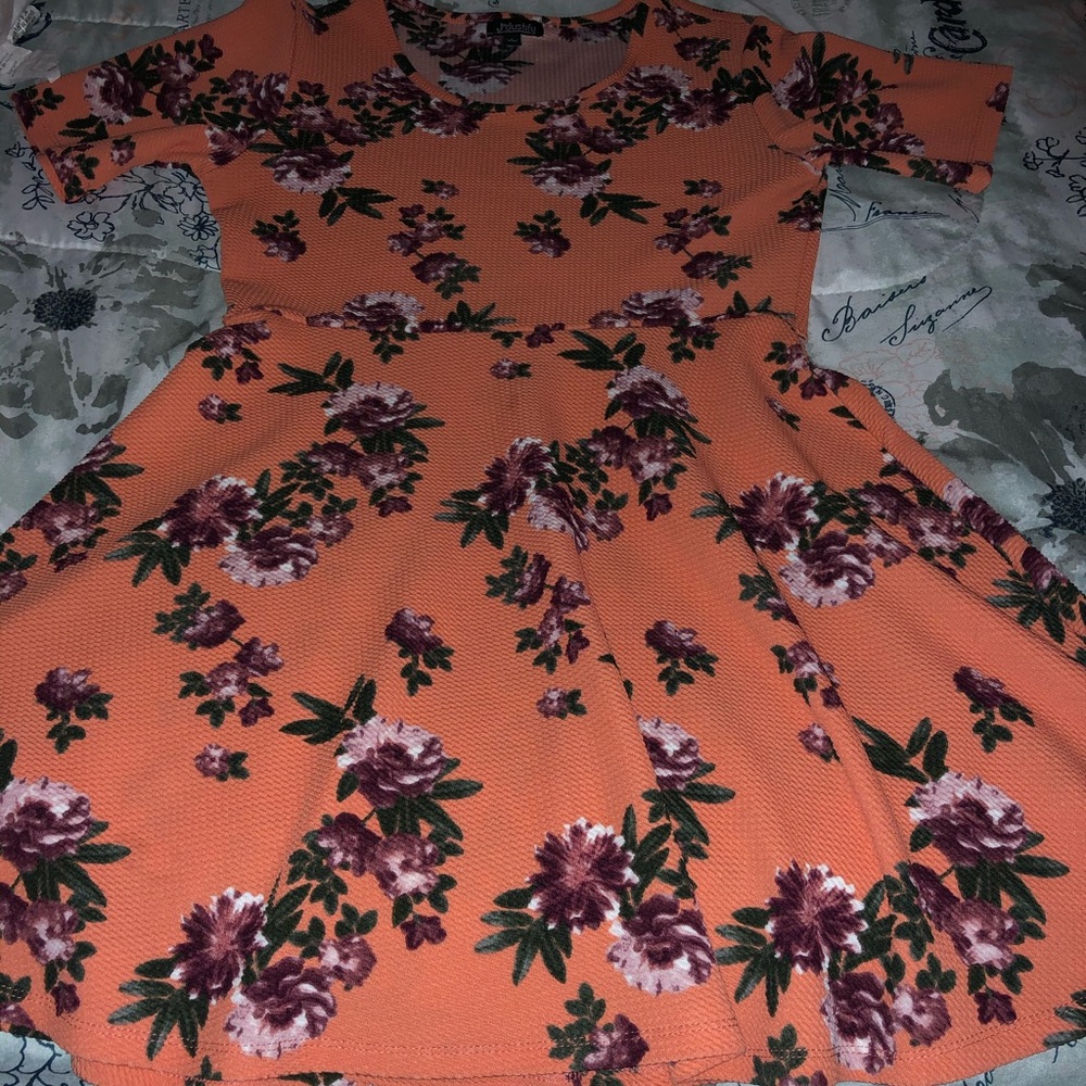 Coral floral flare dress!